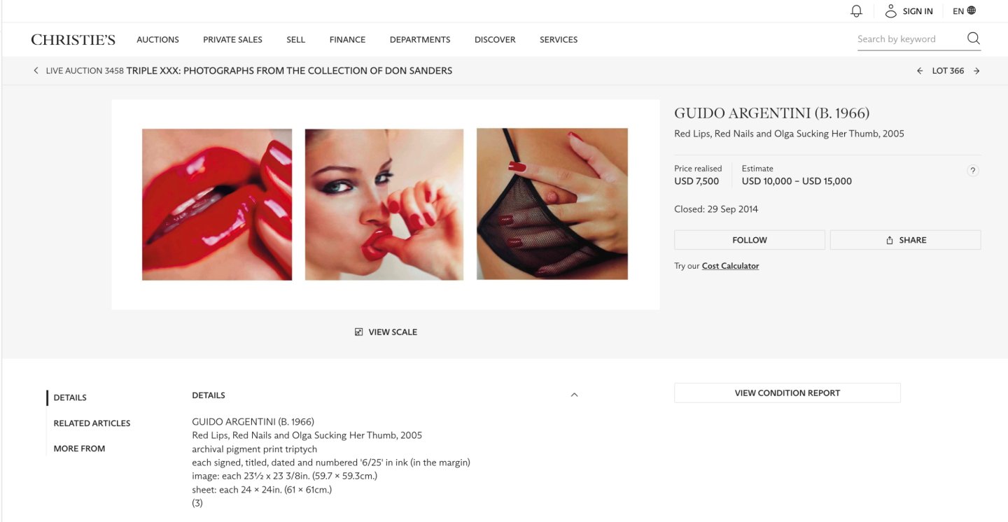 CHRISTIE'S — RED LIPS, RED NAILS AND OLGA SUCKING HER THUMB