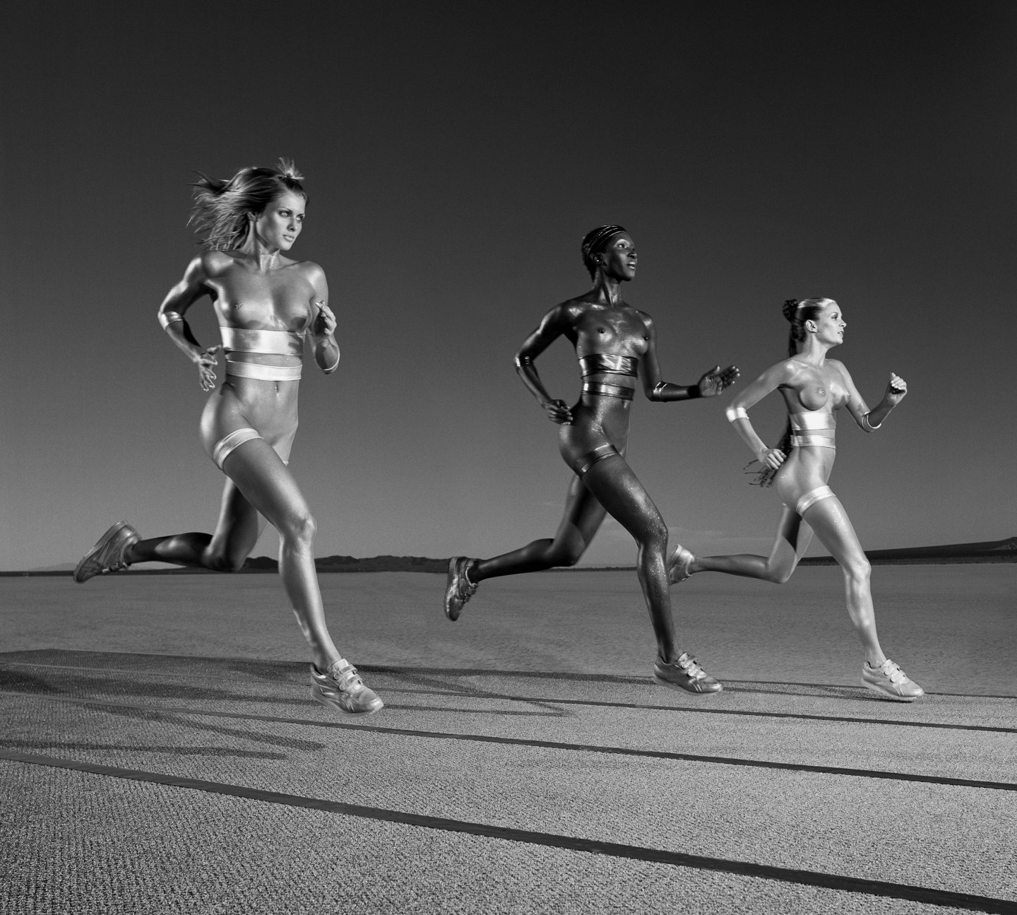 "OLYMPICS THREE RUNNERS" — EL MIRAGE LAKE (CA) 2000 — SILVEREYE — ARCHIVAL PIGMENT PRINT